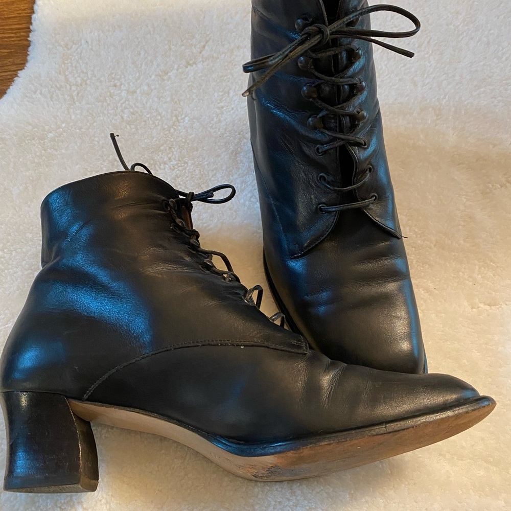 Super soft leather lace up boots with shaped heels